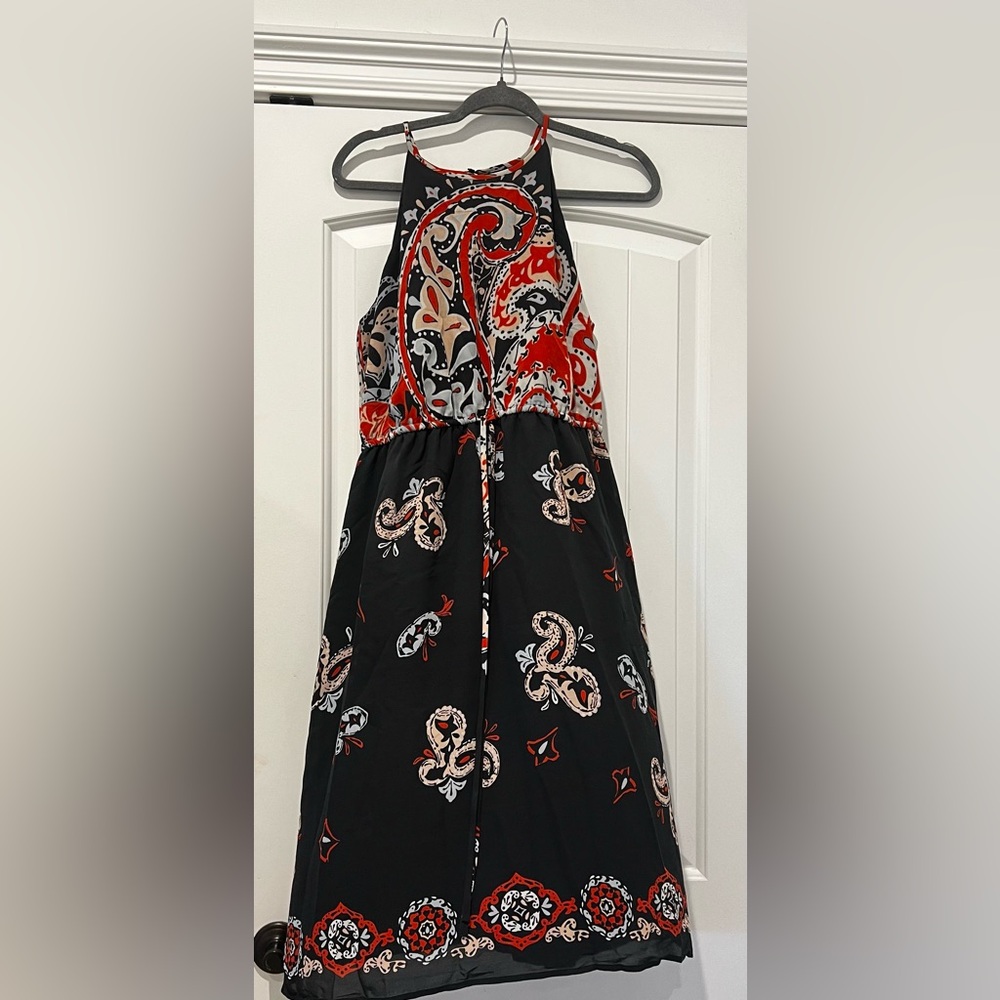 LOFT Black Red and Cream Paisley Halter Midi Dress - Picture 5 of 9